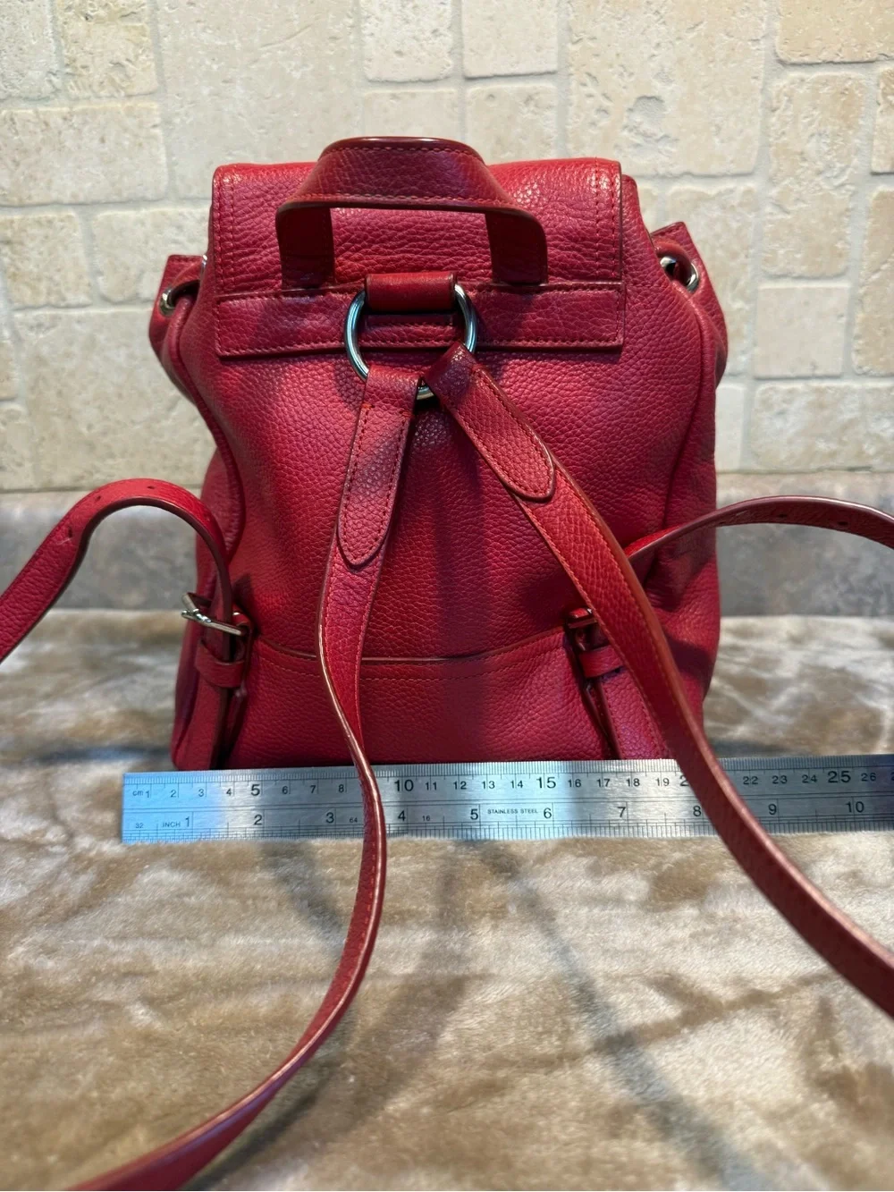 Coach Mini Red Pebble Leather Drawstring Backpack with Front Pocket